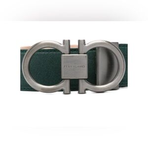 Salvatore Ferragamo Forest Green Belt with Metallic Buckle
